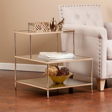 Gfancy Fixtures 24 in. Glass Tiered Rectangular End Table Gold & Clear GF3111274